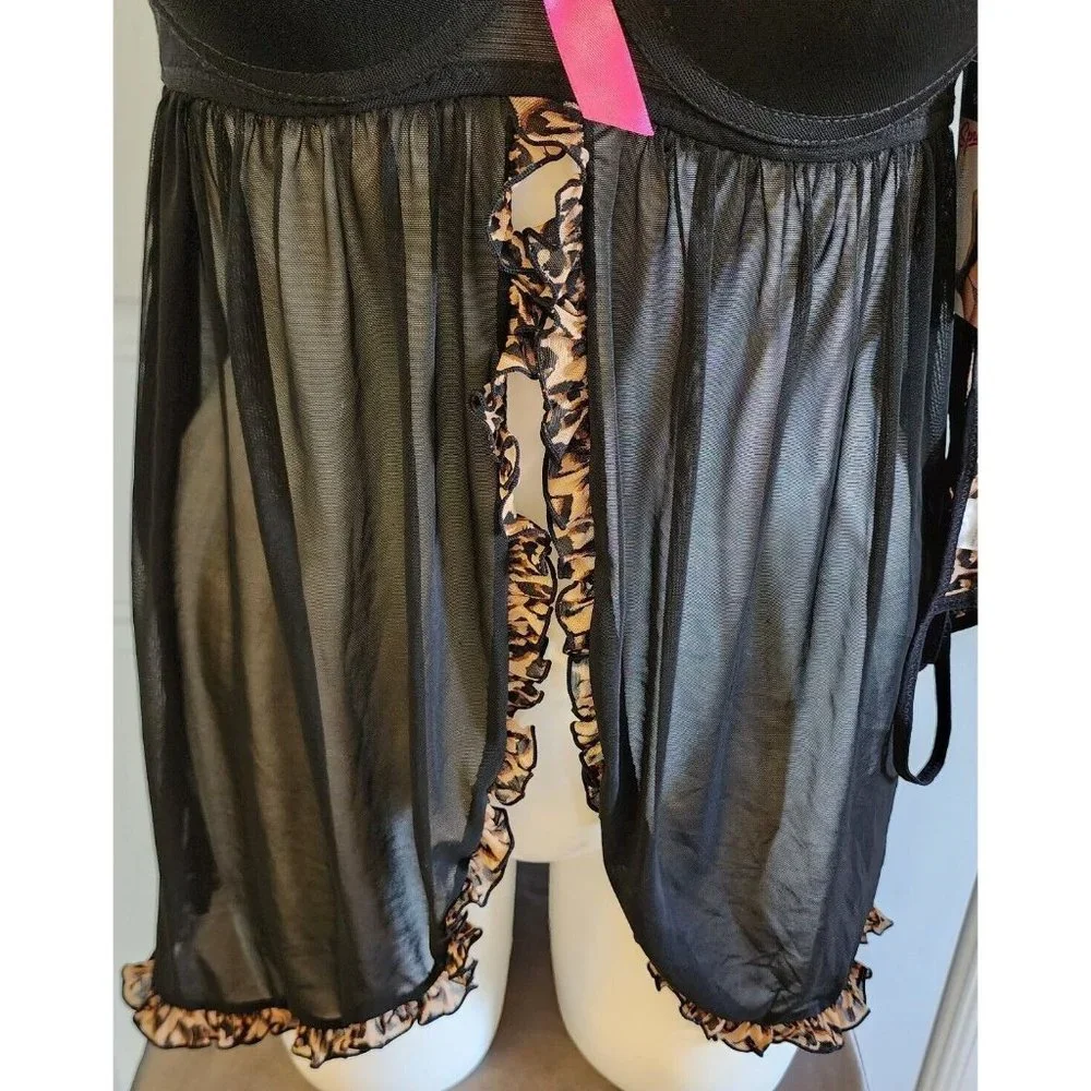 NEW Spree‎ Intimates Women's Lingerie Babydoll Open Top Woth Matching Thong Sz L